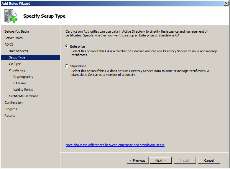 certifikatkontor i Windows 2008 server